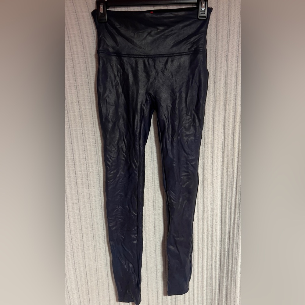 SPANX Navy Blue Faux Leather Leggings